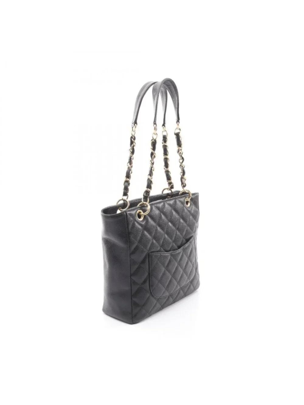 Chanel Tote Quilted Petite Shopping PST Black Caviar Leather Chain - Picture 2 of 9